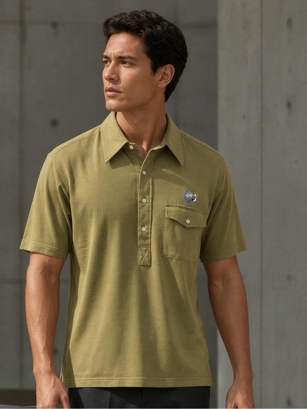 Hathaway The Skinny Knit Short-Sleeve Cotton  Shirt in Olive
